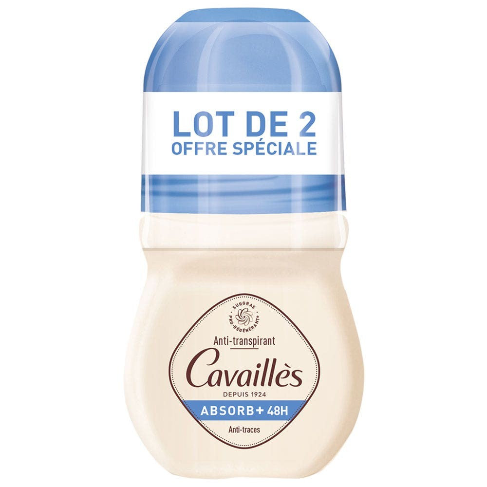 Cavaillès - Absorb+ 48H - Ei jälkiä - Roll-On Deodorantti 2x50ml