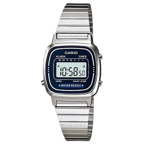 Casio Vintage LA670WA-2DF Mini Digitaalinen Kello Hopeanvärisellä Ruostumattomasta Teräksestä Valmistetulla Rannekkeella