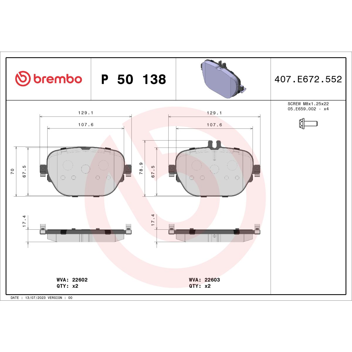 Jarrupalat, levyjarru BREMBO P 50 138