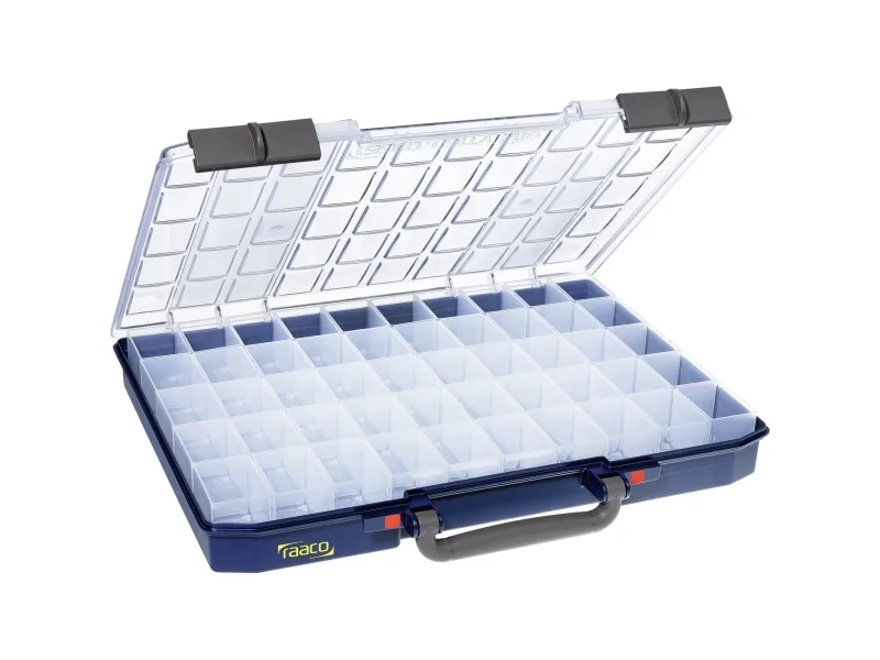 raaco CarryLite 55, Työkalulaatikko, Polykarbonaatti (PC), Polypropeeni, Sininen, Läpinäkyvä, 10 kg, Sarana, 413 mm