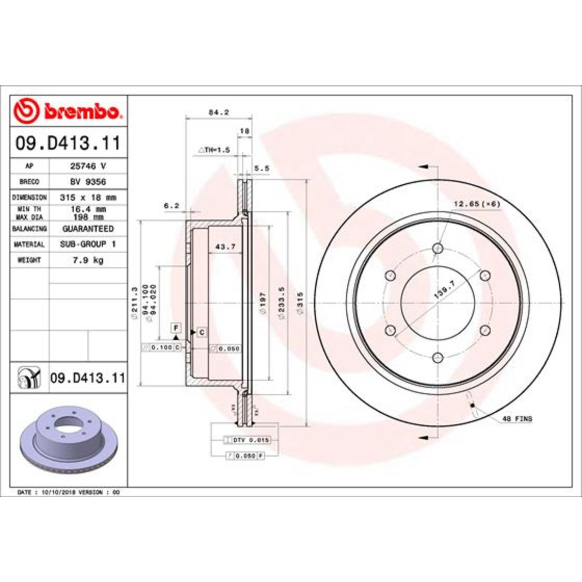 Jarrulevy BREMBO 09.D413.11
