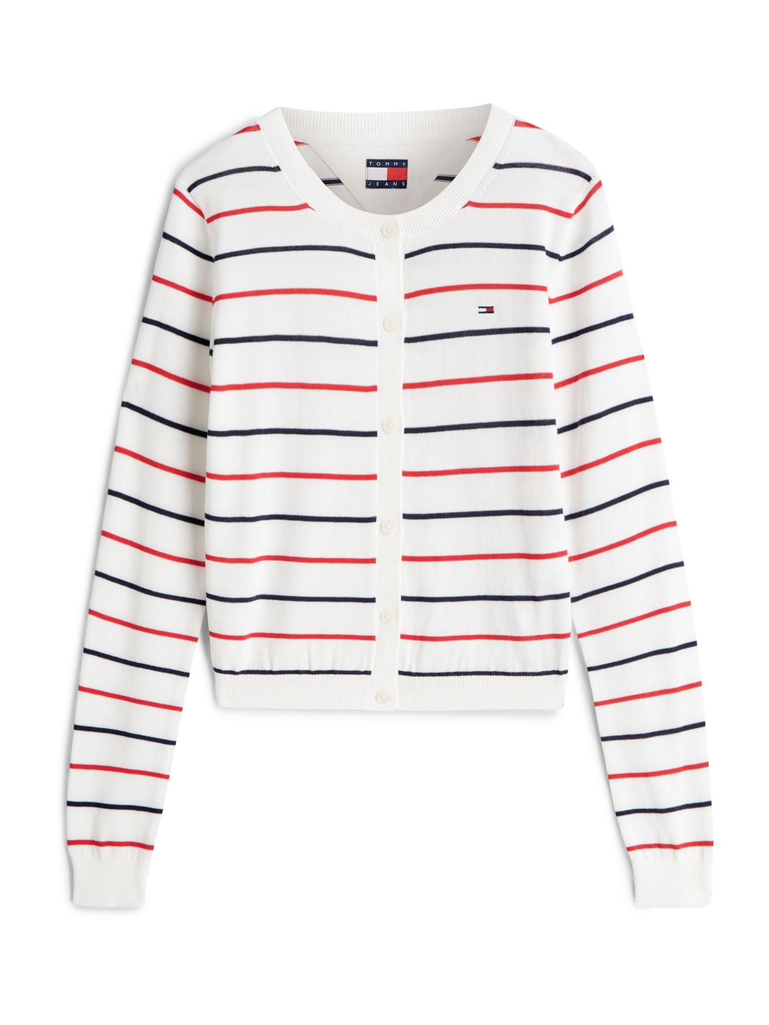 Tommy Jeans Neuletakki 'Flag Embroidery Slim'  laivastonsininen / punainen / valkoinen