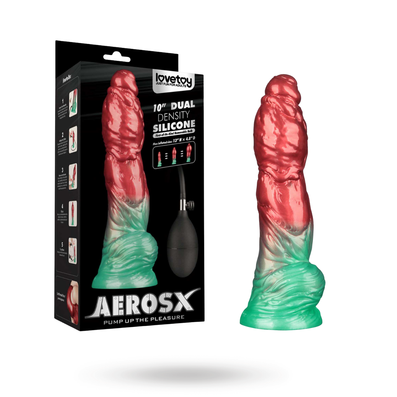 Dual Density Inflatable Dildo Red/Green 25 cm Pumpattava dildo