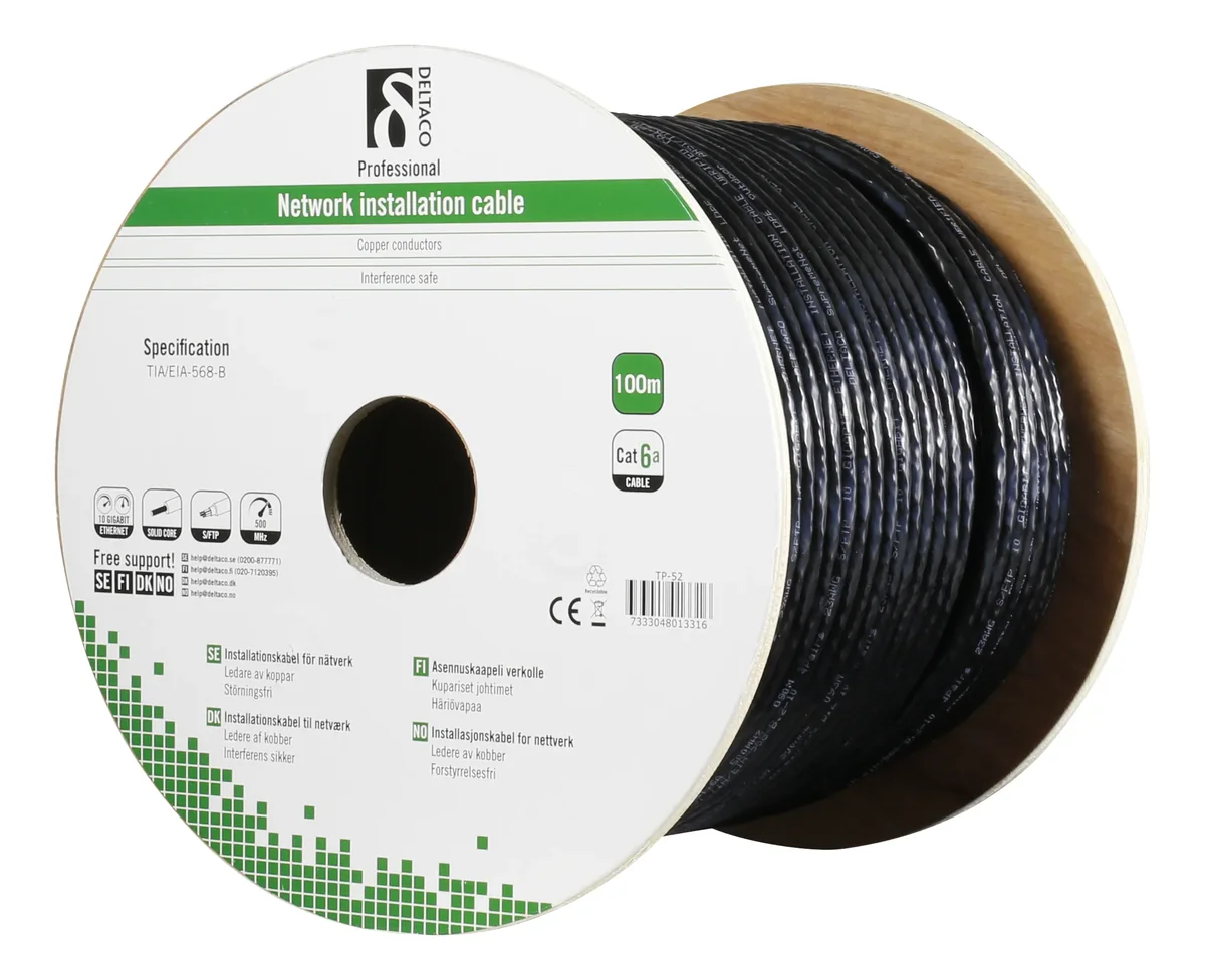 Deltaco Bulk-kaapeli Ei Cat 6a 100m Musta