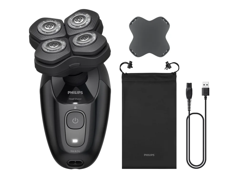 Philips 5000 series Head Shaver Pro HS5980/15 ComfortCut-terillä varustettu parranajokone, Märkä ja kuiva, Itse teroittuva terä, Akku, Musta