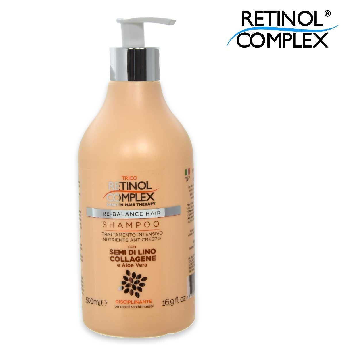 Retinol complex shampoo 500 ml ravitsevaa, pörröisyyttä ehkäisevää kollageenia ja aloe veraa