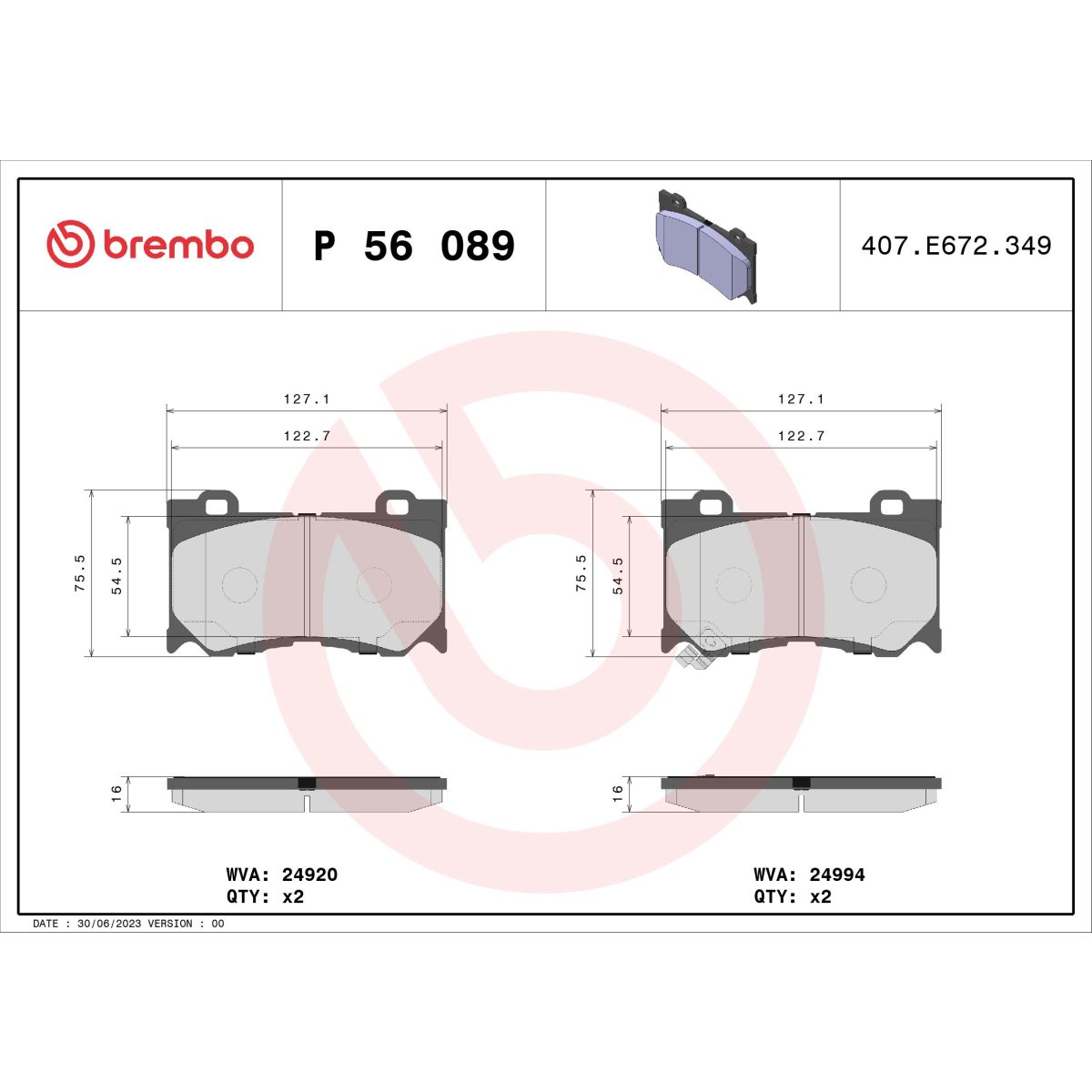Jarrupalat, levyjarru BREMBO P 56 089