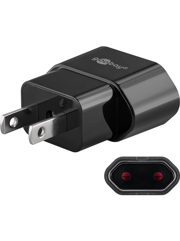 Goobay Nätadapter USA/Japan, svart europlug (typ C, CEE 7/16) > amerikansk/japansk stickkontakt (typ A, NEMA 1-15, 2-polig)