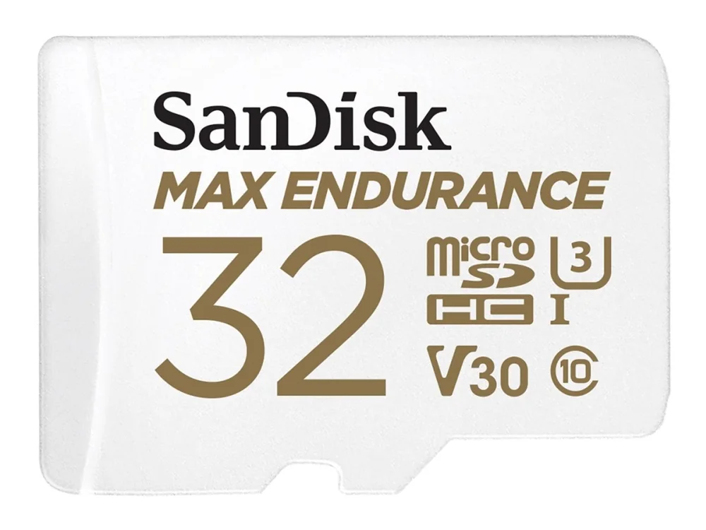 SanDisk MAX ENDURANCE 32 Gt MicroSDHC UHS-I U3 V30 -muistikortti + SD-adapteri, valkoinen
