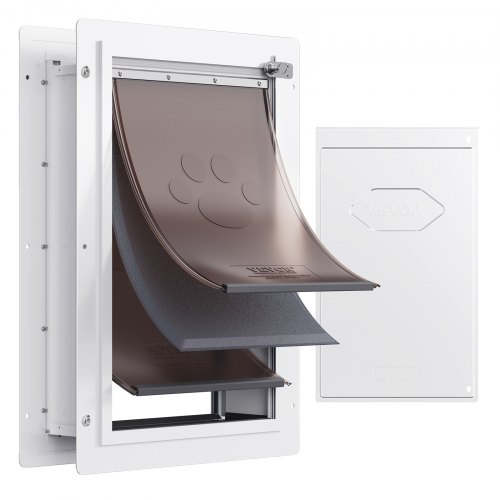 VEVOR Pet Door, 14.25" x 21.1" Metal Frame with Lock and 3-Flap System, Weatherproof Doggy Door, Easy to Install in Interior or Exterior Walls, Pet Door Suitable for Cat Doggie Kitties (White-Large)