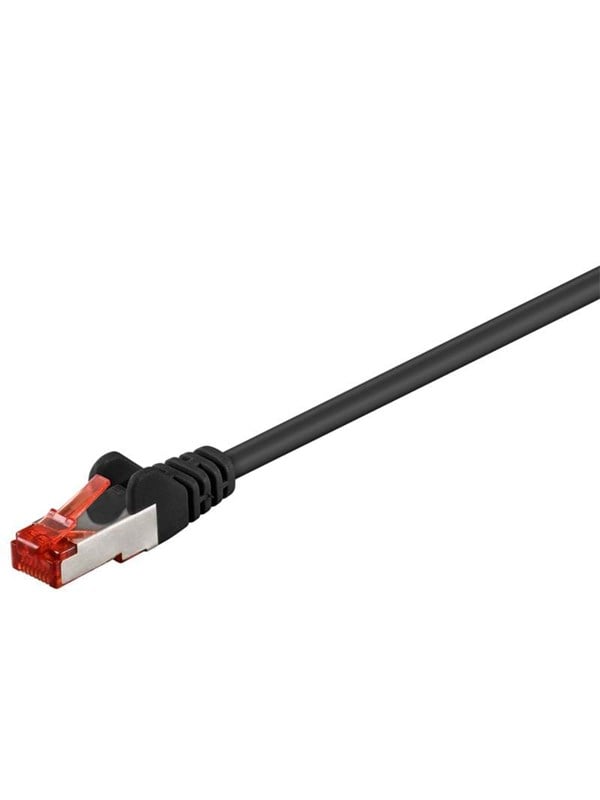 Goobay Patchkabel CAT 6, S/FTP (PiMF), svart, 2 m kopparledare (CU), halogenfri kabelhölje (LSZH)