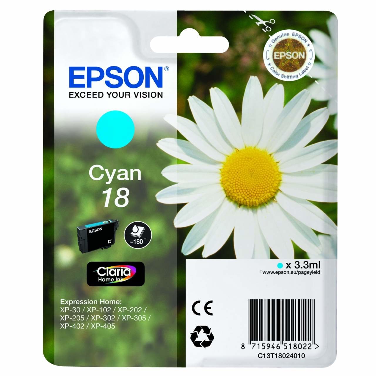 Epson Epson 18 Mustepatruuna Cyan T1802 Vastaa: N/A