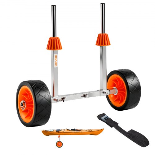 VEVOR Kayak Cart, 113.4 kg Load Capacity, Canoe Cart Dolly with 19.1 cm Solid Rubber Tires & Kickstand, Assembles & Disassembles Within Seconds, Paddle Board Trolley for Kayaks, Canoes, Paddleboards