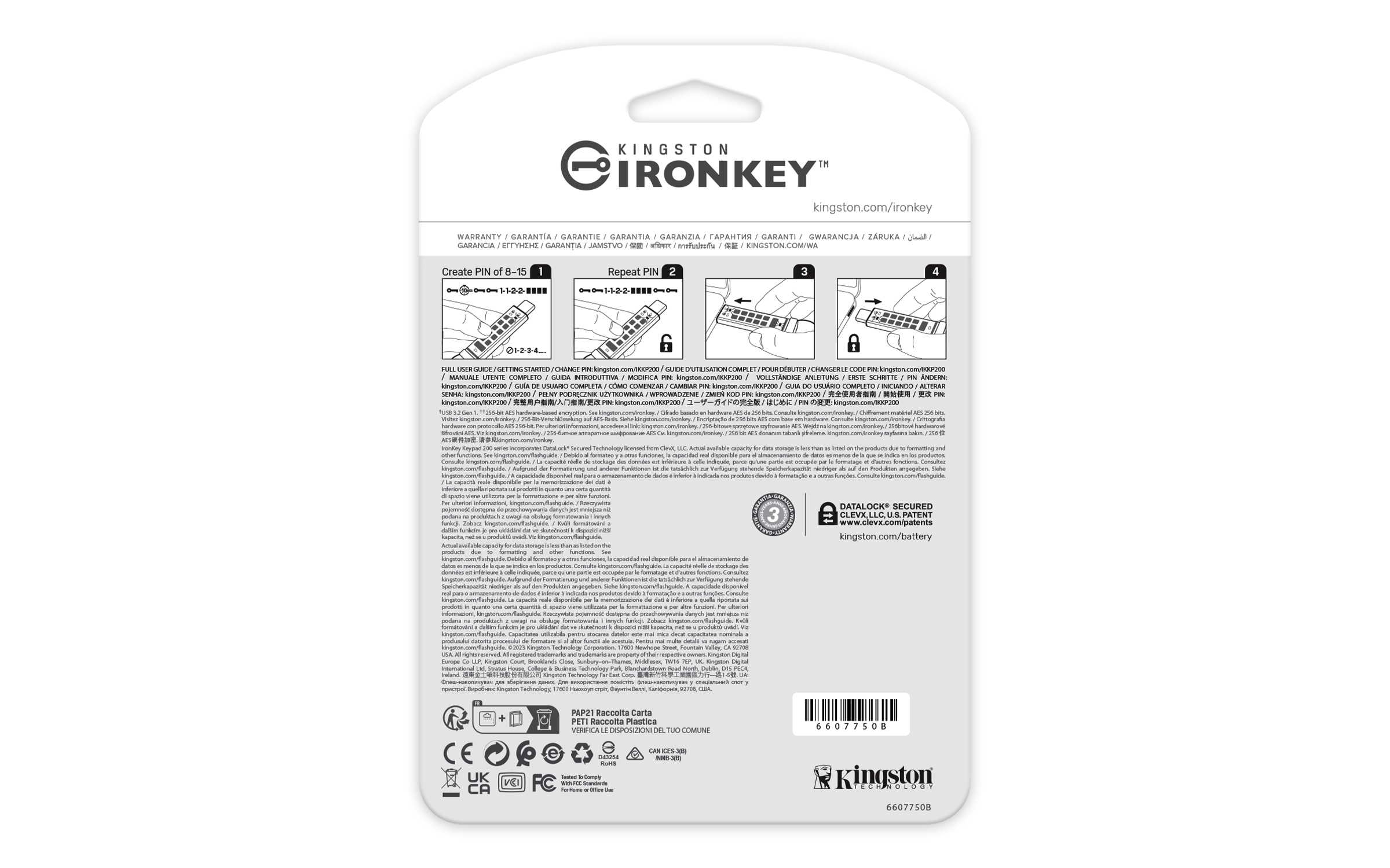 Kingston IronKey Keypad 200C USB-C 3.2 Gen 1 16 Gt -muistitikku, sininen