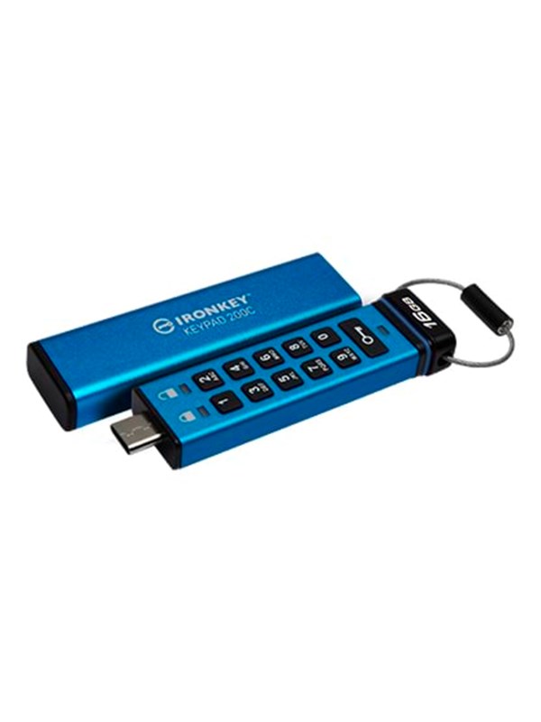 Kingston IronKey Keypad 200C USB-C 3.2 Gen 1 16 Gt -muistitikku, sininen