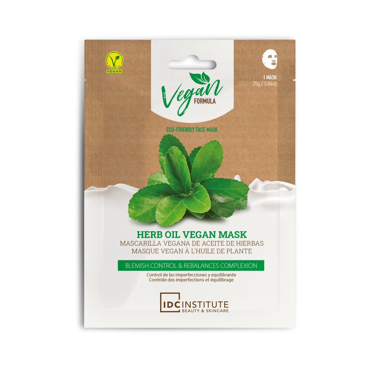Idc Institute Herb Oil Vegan Mask hallitsee epätäydellisyyksiä ja tasapainottaa ihoa 25g