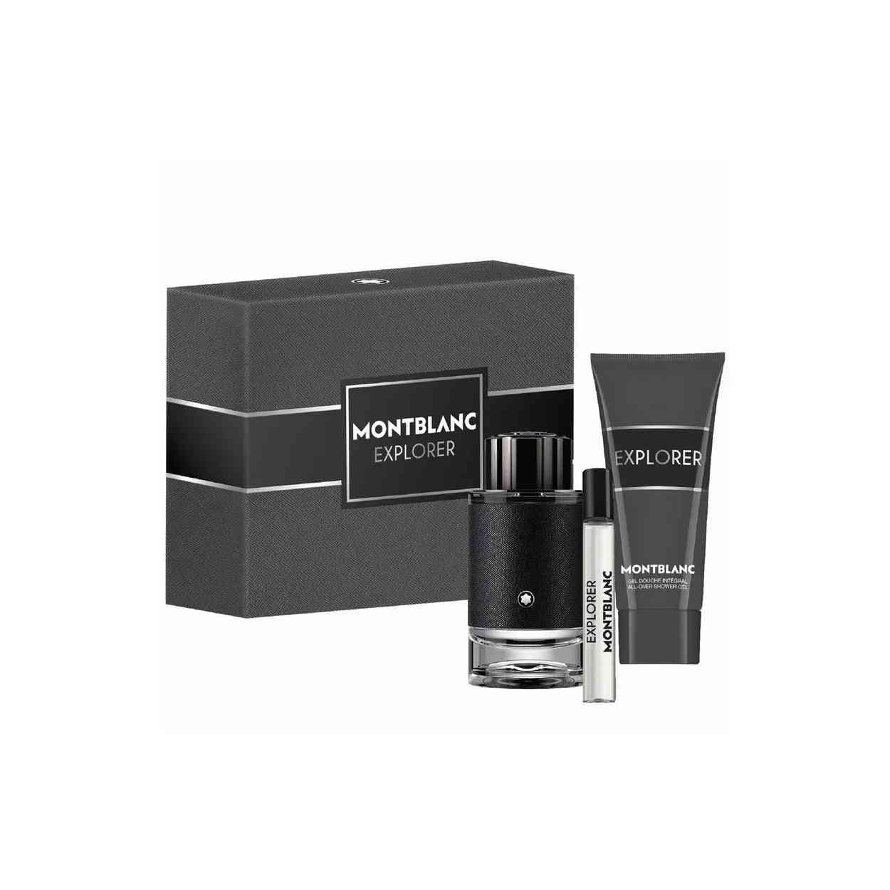Montblanc Set Montblanc: Explorer Eau de Parfum miehelle 100ml + Explorer Eau de Parfum miehelle 15ml + Explorer suihkugeeli kaikille ihotyypeille 100
