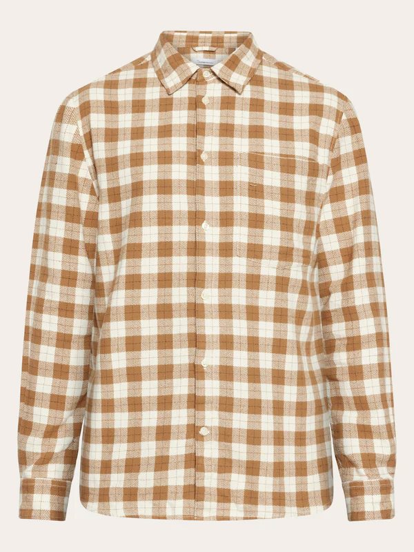 KnowledgeCotton Apparel Loose Fit CheckeredShirt Beige Check - M
