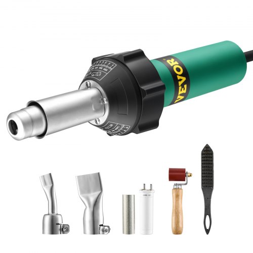 VEVOR Hot Air Plastic Welder, 1600W Hot Air Torch Pistol, 122-1112°F PVC TPO Vinyl Heat Gun Welding Torch, 5PCS Plastic Welding Roofing Kit & 2 Flat Nozzles, 1 Seam Roller, Brush for PP/PE/PVC Sheets