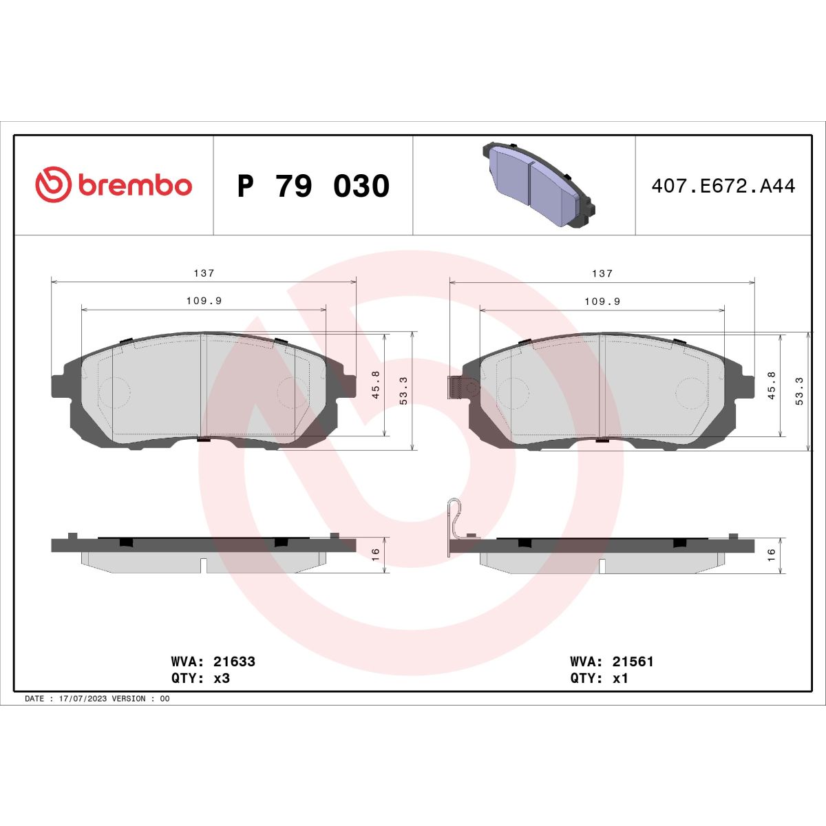 Jarrupalat, levyjarru BREMBO P 79 030