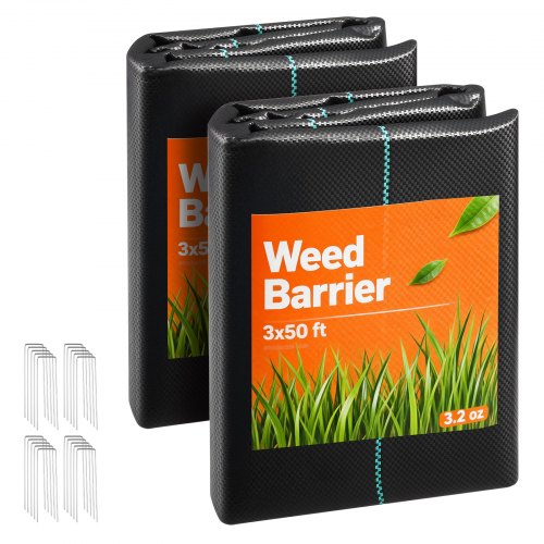 VEVOR Weed Barrier Fabric Heavy Duty, 2 Packs 0.9x15.2m 90.7g Weed Blocker Fabric, Woven Landscape Fabrics, Garden Fabrics Weeds Barrier, Weeds Control Ground Cover, Geotextile Webbing, Black