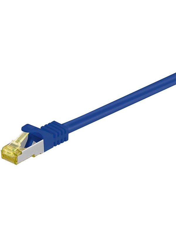Goobay RJ45 patchkabel S/FTP (PiMF), 500 MHz, med CAT 7 råkabel, blå, 3 m LSZH halogenfri kabelhölje, koppar, RJ45-kontakt (CAT 6A)