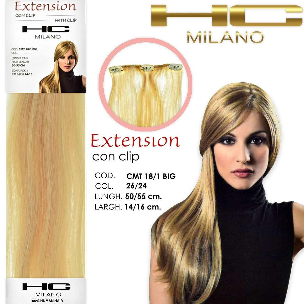 Hc milano pidennys 3 remy klipsiä leveys 14-16cm pituus 50cm col.26/24 mesciat0 ultravaalea blondi/erittäin vaalea blondi ec 11.0/9.00