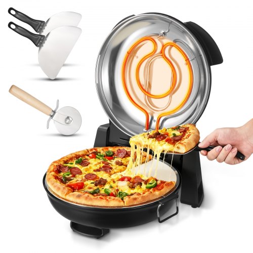 VEVOR Pizza Oven, 304.8 mm Electric Pizza Maker, 1200W Electric Pizzas Cooker with Cordierite Stone, 5-Mode Temperature Control, Viewing Window for Precise Cooking, Heats up to 420°C, for Home (Black)