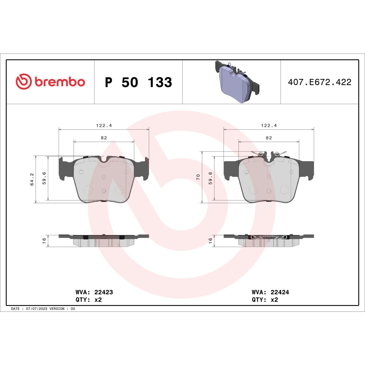 Jarrupalat, levyjarru BREMBO P 50 133