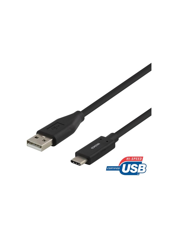 DELTACO USB 2.0 -kaapeli, Type A - Type C uros, 0,25m, musta