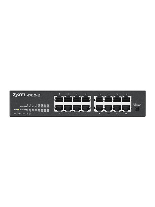 Zyxel GS1100-16, Hallitsematon, Gigabit Ethernet (10/100/1000), Telineasennus, Seinäkiinnitteinen