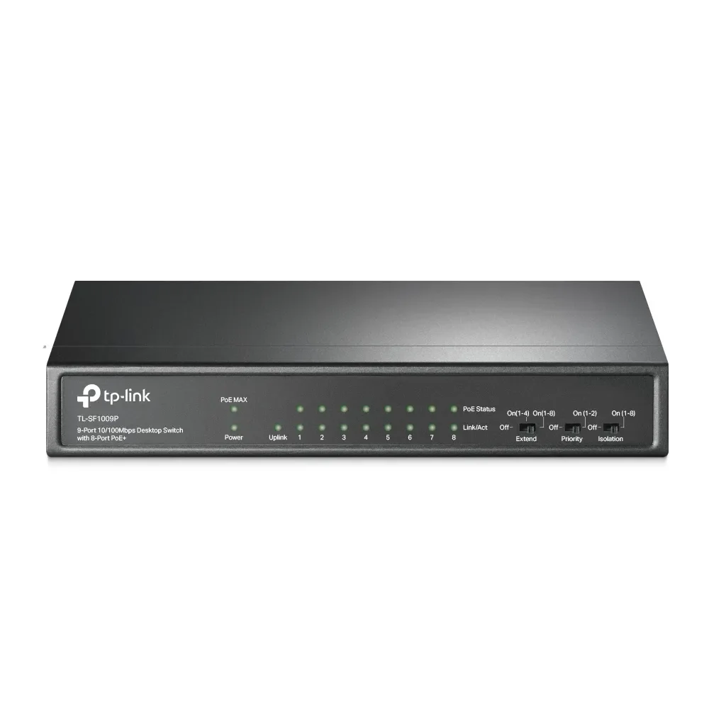 TP-Link TL-SF1009P 9-porttinen 10/100Mbps pöytäkytkin, jossa on 8-porttinen PoE+.
