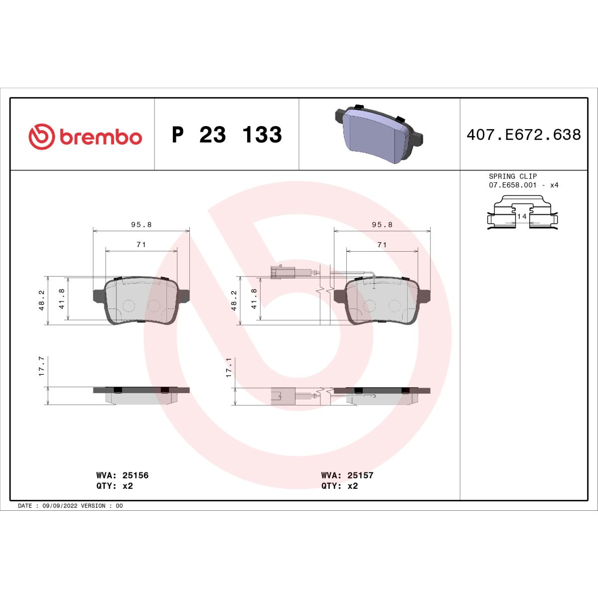 Jarrupalat, levyjarru BREMBO P 23 133X