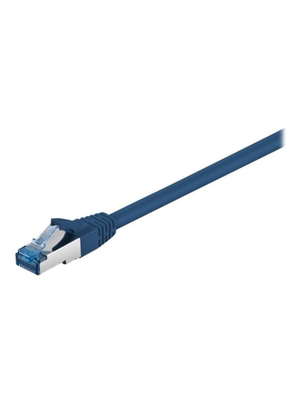 Goobay Patchkabel CAT 6A, S/FTP (PiMF), blå, 0,5 m opparledare (CU), halogenfri kabelhölje (LSZH)