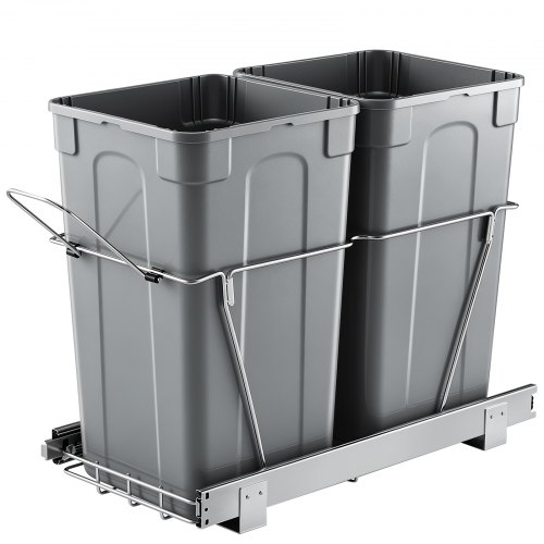 VEVOR Pullout Trash Can for Kitchen Cabinets,Double Under Sink Garbage Waste Recycling Bin, Under Mount Waste Container, with Heavy Duty Metal Full Extension Sliding System and Handle
