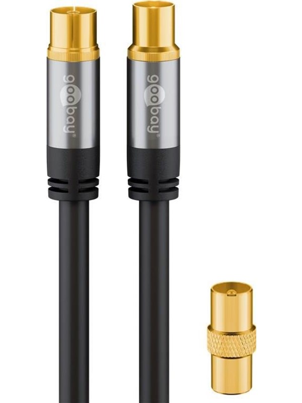 Goobay TV-antennkabel (135 dB), 4x skärmad guldpläterad, koaxial-uttag > koaxial-plugg
