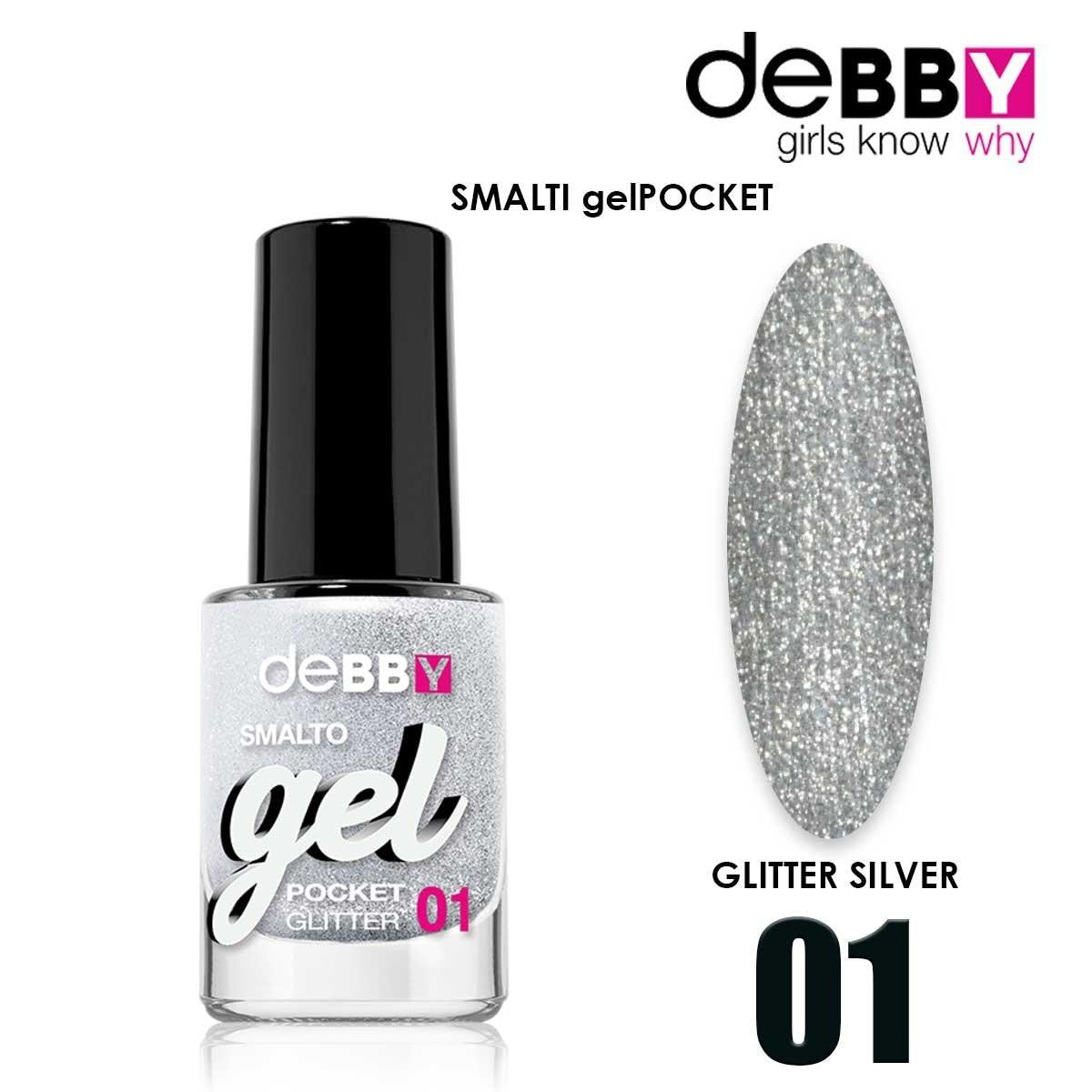 Debby Gel-lakka Pocket 01 Hopeaglitter