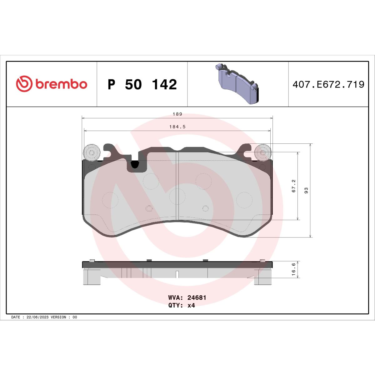 Jarrupalat, levyjarru BREMBO P 50 142