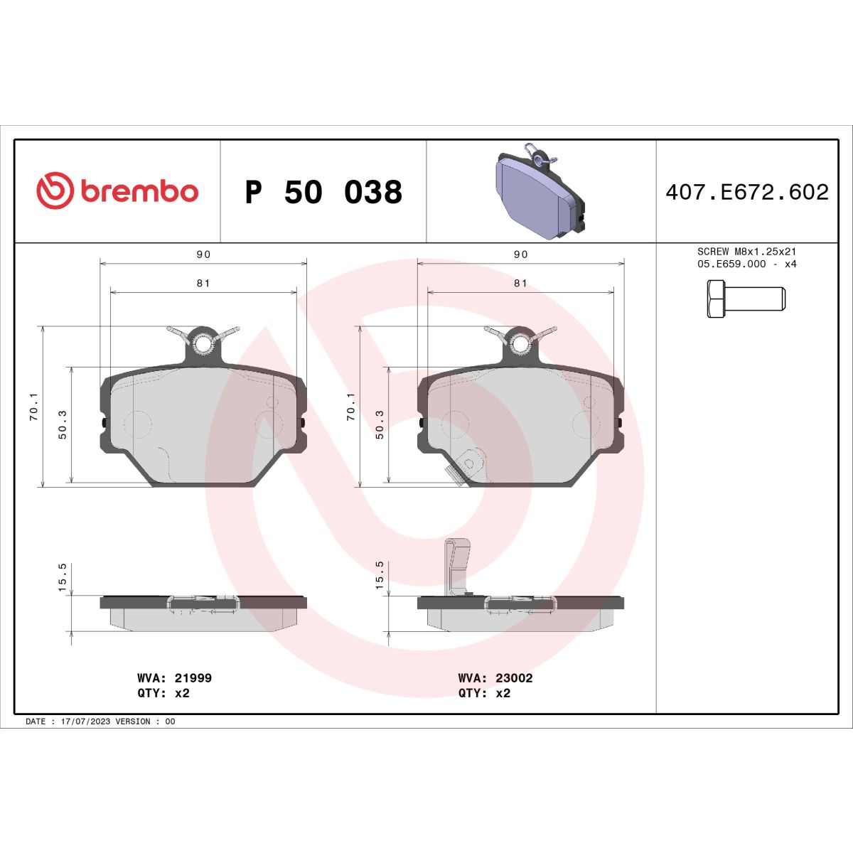 Jarrupalat, levyjarru BREMBO P 50 038