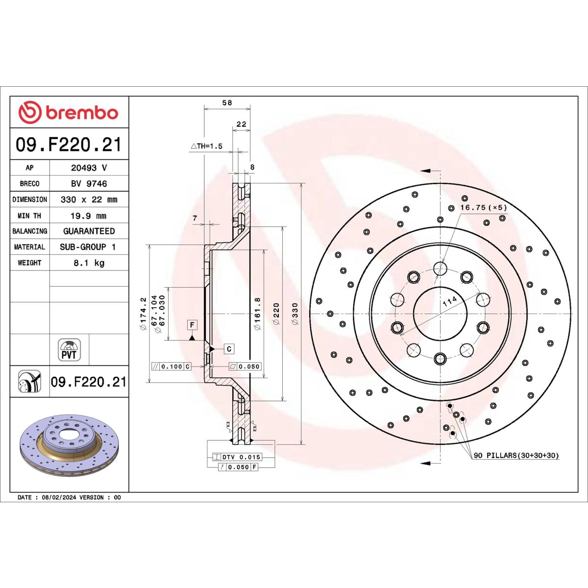 Jarrulevy BREMBO 09.F220.21