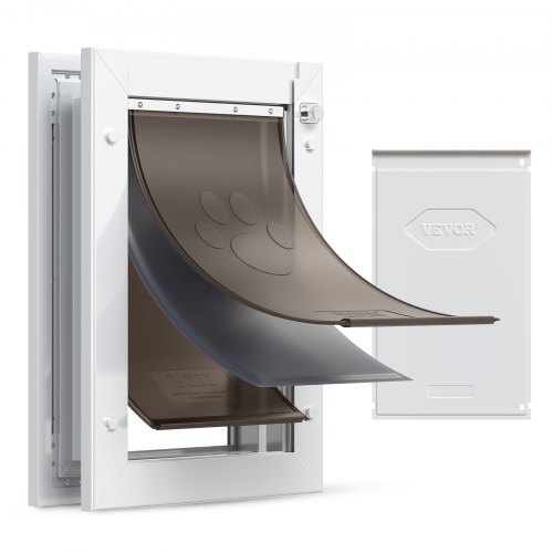 VEVOR Pet Door, Medium, with Three Magnetic Flaps and Metal Frame, Strong and Weatherproof Dog Door for Interior and Exterior Doors, Easy to Install, Easy In-and-Out Access for Doggies, White