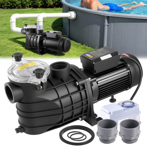 VEVOR Pool Pump, 3000W, 35,000 L/H Max Flow Single Speed Swimming Pool Pump, AC 220-240V, 2860 RPM, 19 m Max Head, with 24-Hour Timer & Filter Basket, for Above-Ground & In-Ground Pools, Hot Tubs, Spas
