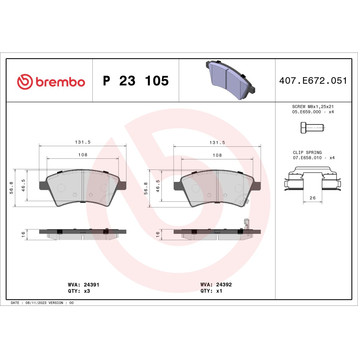 Jarrupalat, levyjarru BREMBO P 23 105