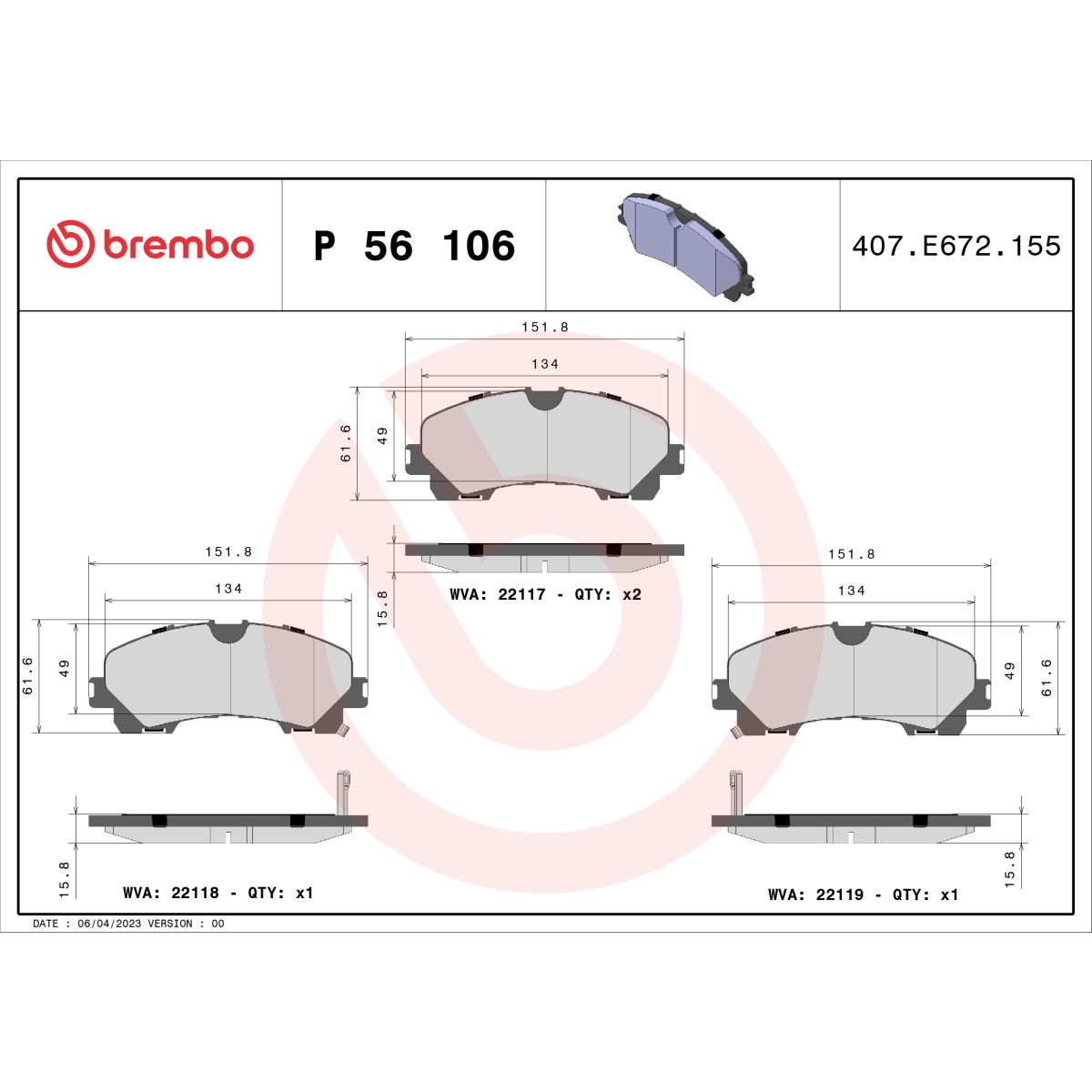 Jarrupalat, levyjarru BREMBO P 56 106