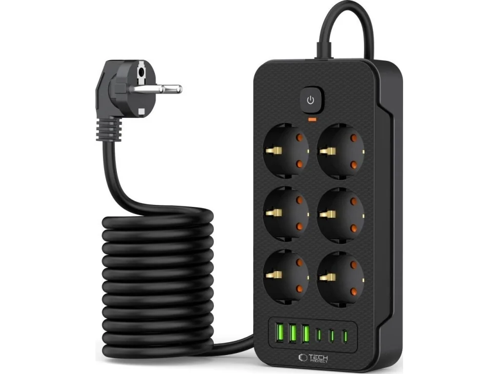 Tech-Protect pistorasia 6 pistorasiaa 2 m musta (5906302310586)