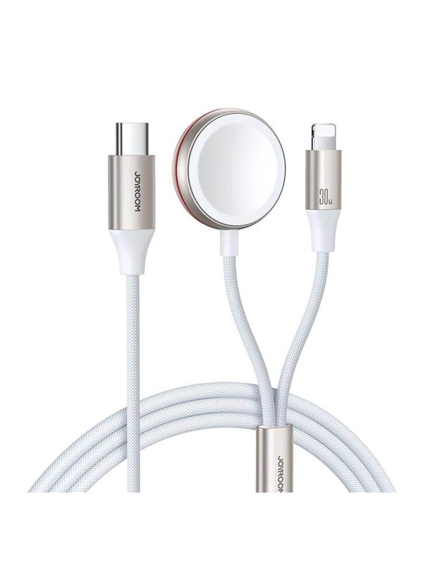 2in1 Lightning-kaapeli iPhonelle ja langaton laturi Apple Watchille USB-C 1.5m valkoinen