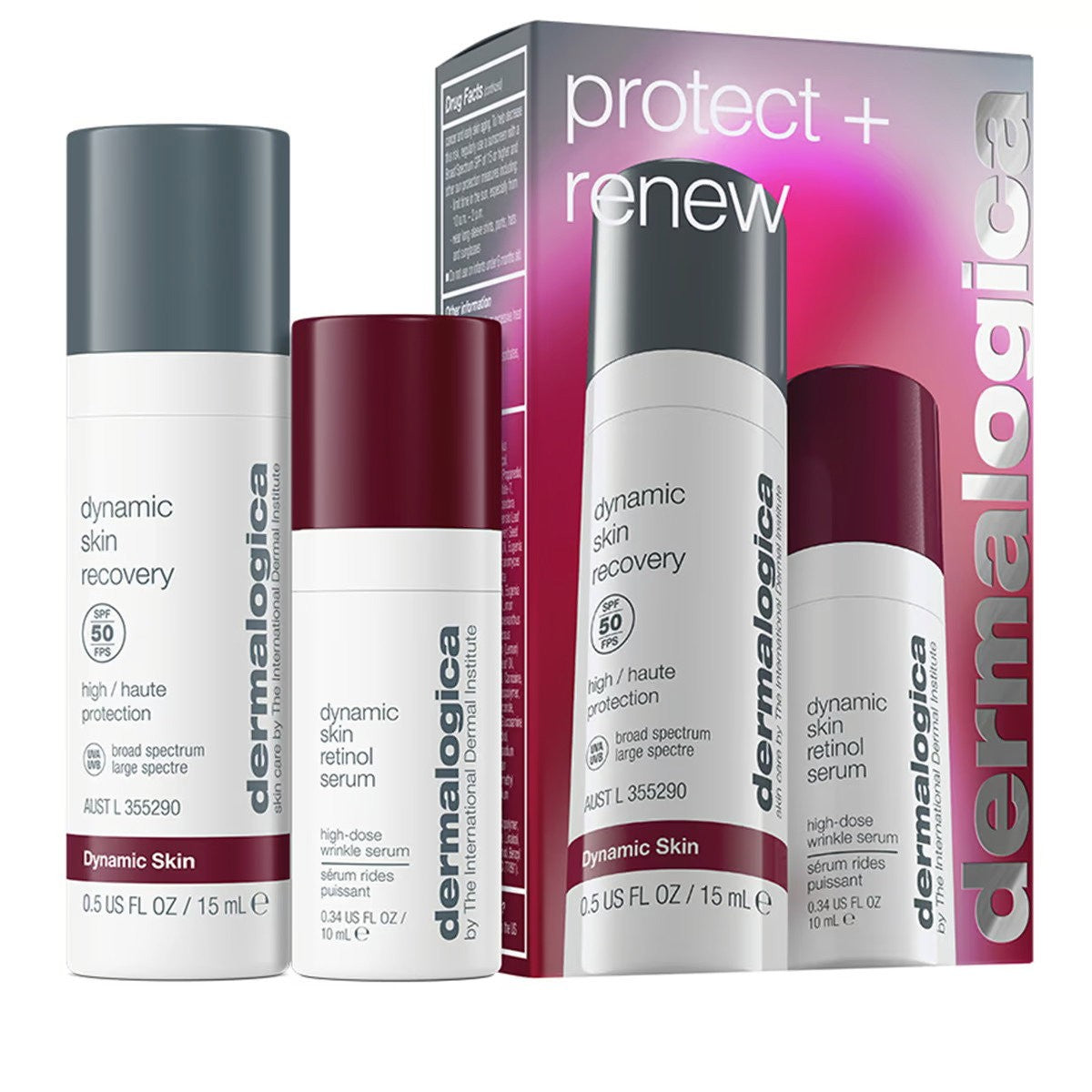 Suojaa + Renew Set Dermalogica: Dynamic Skin Retinol Anti-Wrinkle Serum For The Face 10 ml + Dynamic Skin Retinol Anti-Wrinkle Serum For The Face SPF