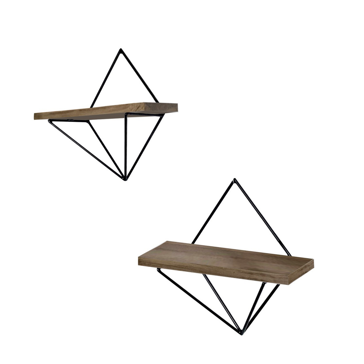 Norda Design Koristeellinen puinen seinähylly (2 kpl), pähkinä & musta, 30x30x14 cm | 100 % kuusipuuta ja metallia | Tyylikäs teollinen muotoilu
