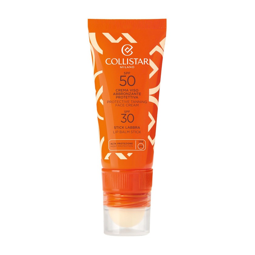 Collistar Suojaava rusketusvoide kasvoille Spf50 + huulipuikko Spf30 20 ml