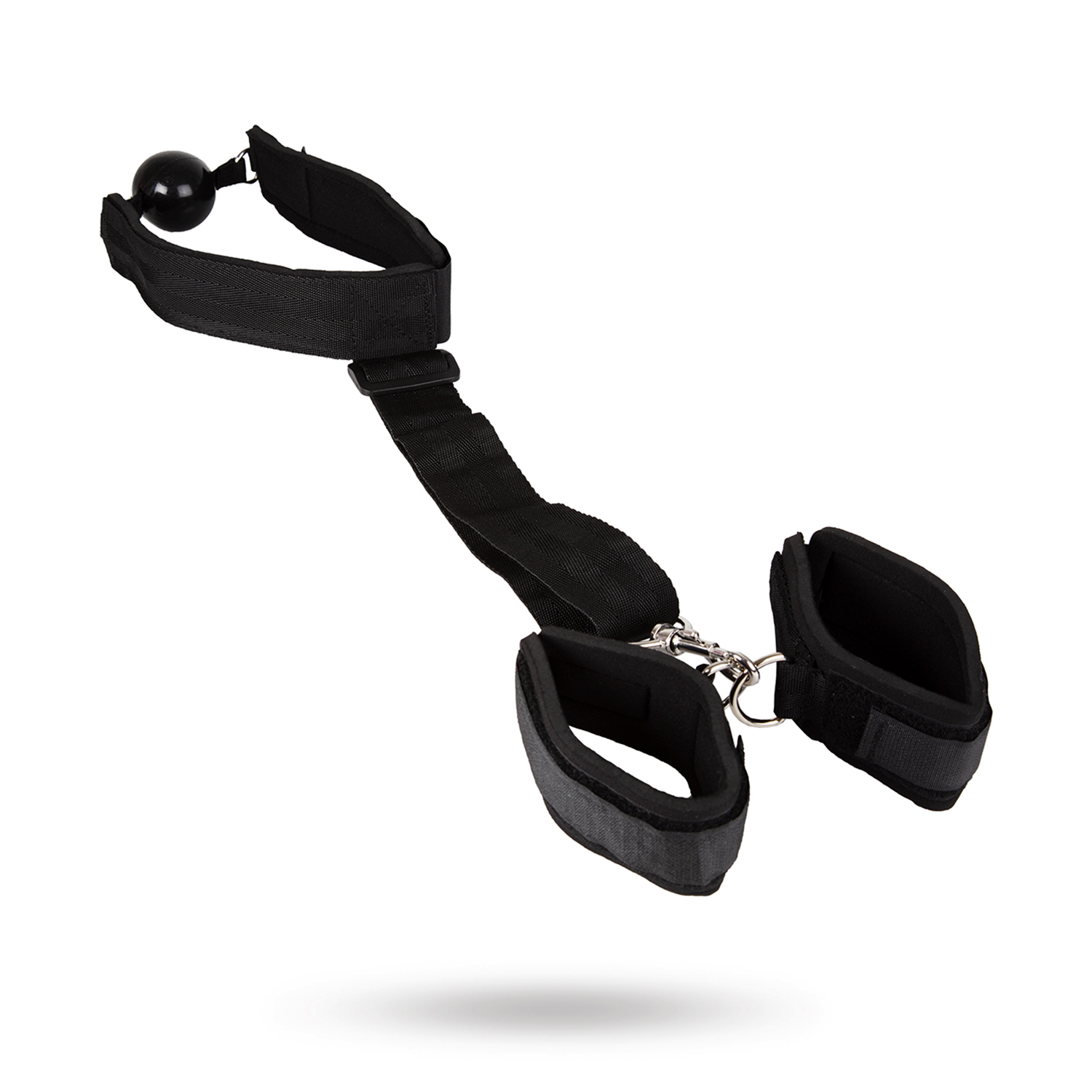 Ball Gag With Wrist Restraints Black suukapula pallo